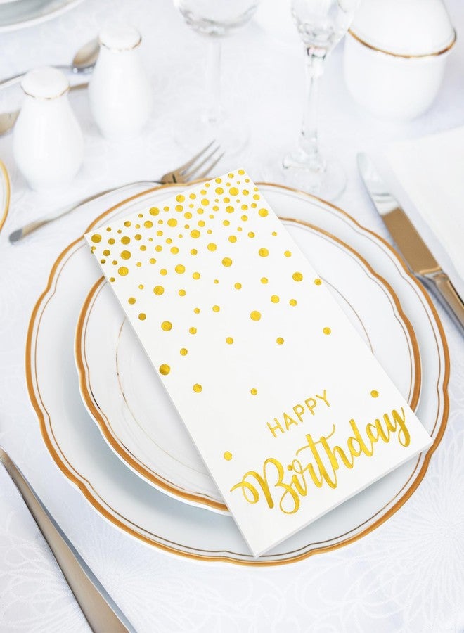 JarThenaAMCS 50Pcs Happy Birthday Guest Napkins Gold Foil Dots Birthday Disposable Paper Napkins Dinner Hand Napkin for Birthday Party Table Decorations - Image 4