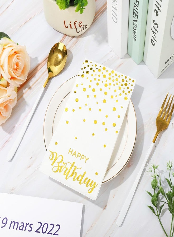 JarThenaAMCS 50Pcs Happy Birthday Guest Napkins Gold Foil Dots Birthday Disposable Paper Napkins Dinner Hand Napkin for Birthday Party Table Decorations - Image 3
