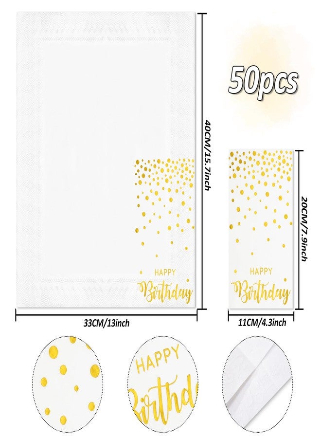JarThenaAMCS 50Pcs Happy Birthday Guest Napkins Gold Foil Dots Birthday Disposable Paper Napkins Dinner Hand Napkin for Birthday Party Table Decorations - Image 2