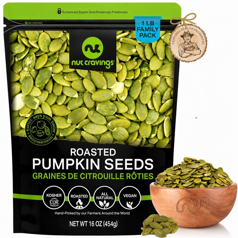 NUT CRAVINGS  Roasted  Unsalted Pumpkin Seeds Pepitas No Shell 16oz  1 LB Packed Fresh in Resealable Bag  Nut Snack  Food Assortments - Image 3
