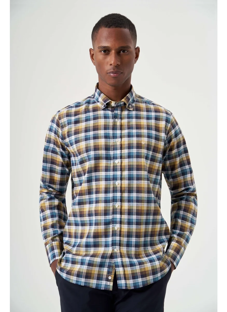 Bisse Men's Regular Fit Pasha Collar Plaid Shirt BLACK GM23Y231027_D39