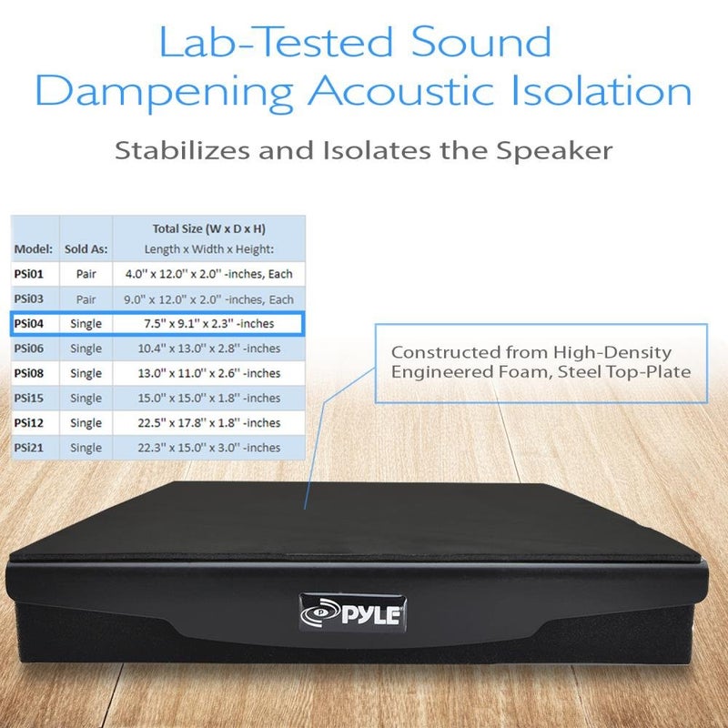 Pyle Speaker Isolation Pad - 7.5 x 9.1 x 2.3 inches - Acoustic Noise Isolation Platform - Foam Riser Recoil Stabilizer with Rubber Base for Studio Monitor, Subwoofer, Loudspeaker - PSIO4 - Image 4