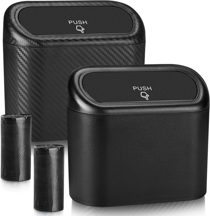 accmor Car Trash Can with Lid, 2 Pack Mini Vehicle Trash Bin, Small Car Dustbin Garbage Organizer Holder with 2 Roll Trash Bag, Portable Hanging Leakproof Auto Storage Bag Container - Image 1