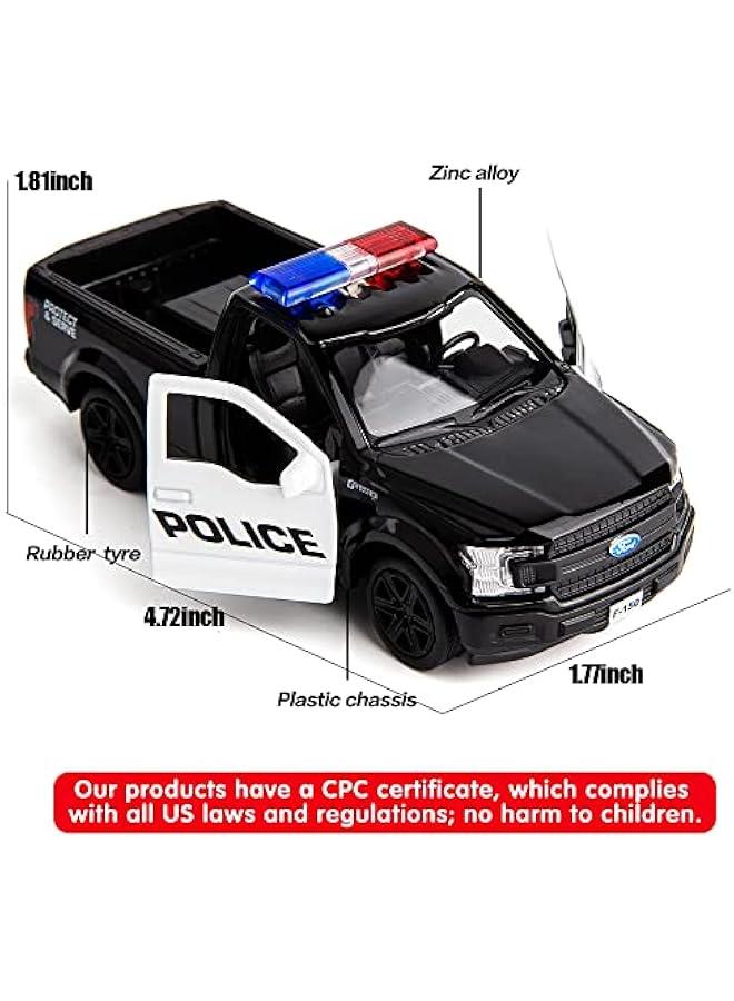 مقياس 1/36 متوافق مع نموذج سيارة شرطة Ford F150، مركبات مصبوبة من سبائك الزنك قابلة للسحب للخلف، ألعاب أطفال للأولاد والبنات (أسود) - Image 2