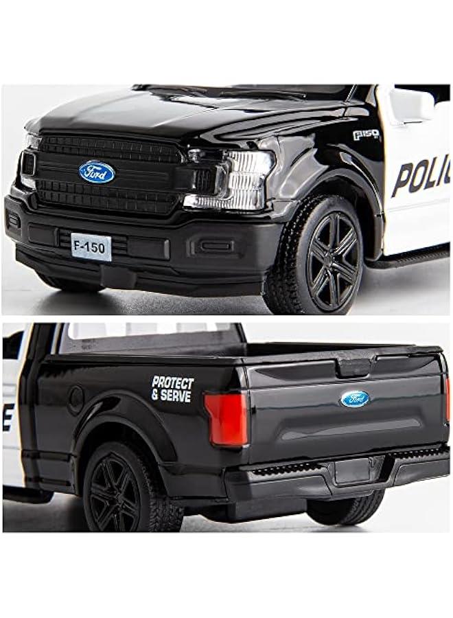 مقياس 1/36 متوافق مع نموذج سيارة شرطة Ford F150، مركبات مصبوبة من سبائك الزنك قابلة للسحب للخلف، ألعاب أطفال للأولاد والبنات (أسود) - Image 3
