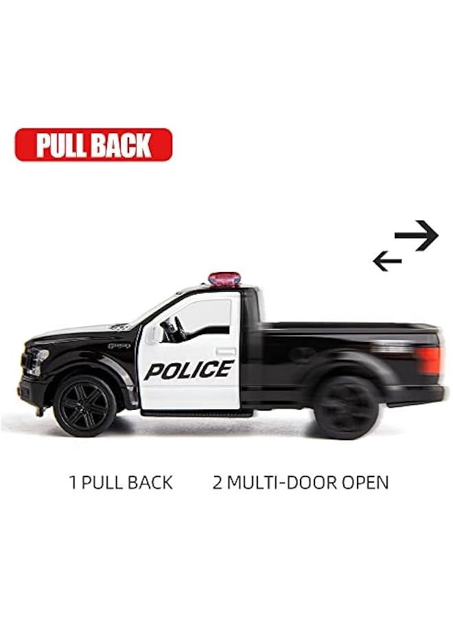 مقياس 1/36 متوافق مع نموذج سيارة شرطة Ford F150، مركبات مصبوبة من سبائك الزنك قابلة للسحب للخلف، ألعاب أطفال للأولاد والبنات (أسود) - Image 4