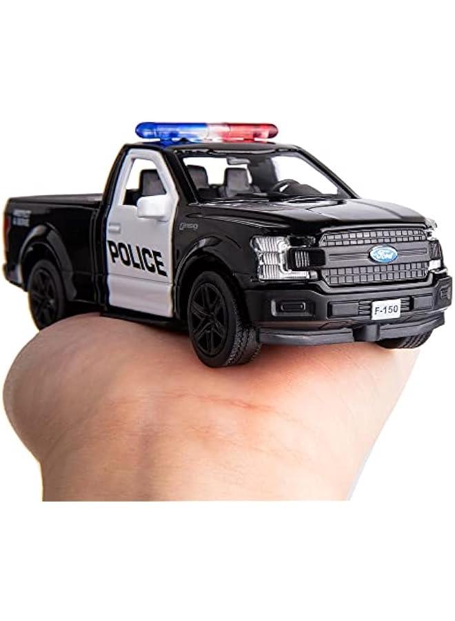 مقياس 1/36 متوافق مع نموذج سيارة شرطة Ford F150، مركبات مصبوبة من سبائك الزنك قابلة للسحب للخلف، ألعاب أطفال للأولاد والبنات (أسود) - Image 5