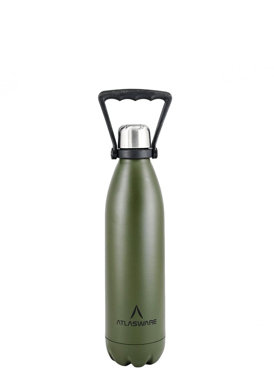 Water Bottle with a Capacity of 750 ml, Stainless Steel Water Bottle that keeps Cold for 52 Hours and Keeps Heat for 28 Hours, Army 