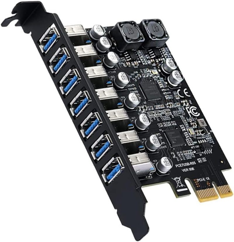 PCIe USB Card: 7 Port Black USB3.2 Gen1 Adaptor - 5Gbps Fast Data Transfer Front-Panel Expansion for Desktop System Upgrade - Image 2