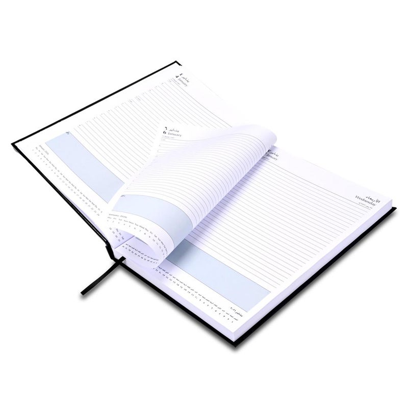 FIS 2026 A4 Diary, 210x297mm Size, 1 Side Padded Vinyl Cover, 1 Day a Page Format, Arabic/English, 60gsm White Paper, Black Cover-FSDI42AEN26BK - Image 4
