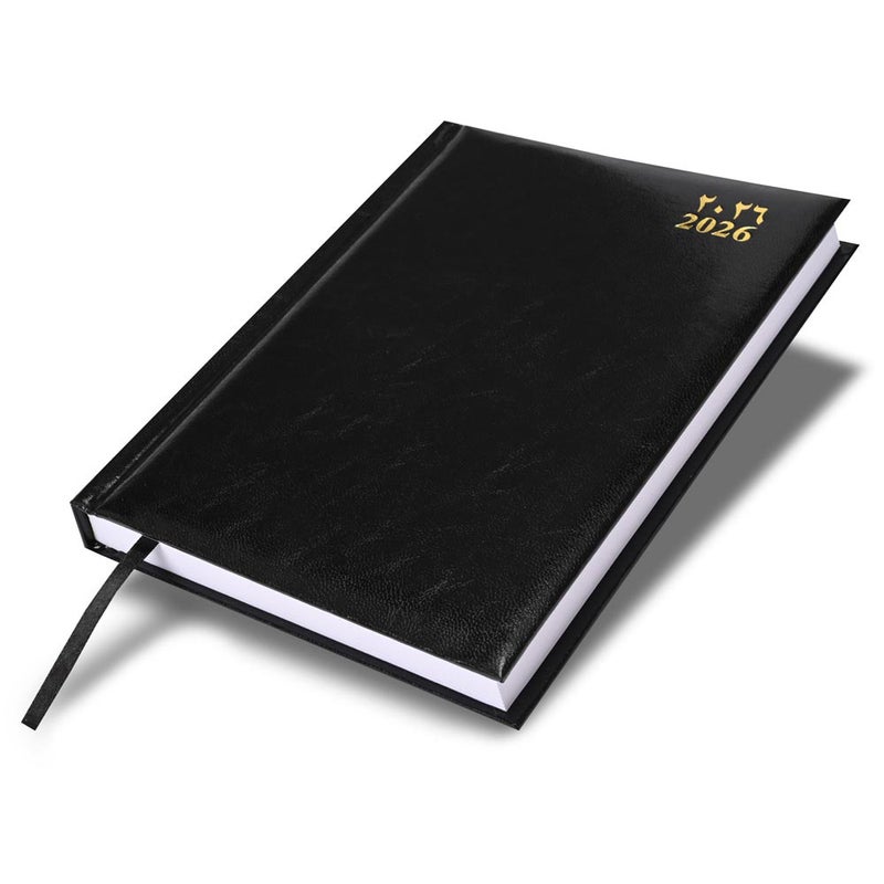 FIS 2026 A4 Diary, 210x297mm Size, 1 Side Padded Vinyl Cover, 1 Day a Page Format, Arabic/English, 60gsm White Paper, Black Cover-FSDI42AEN26BK - Image 1