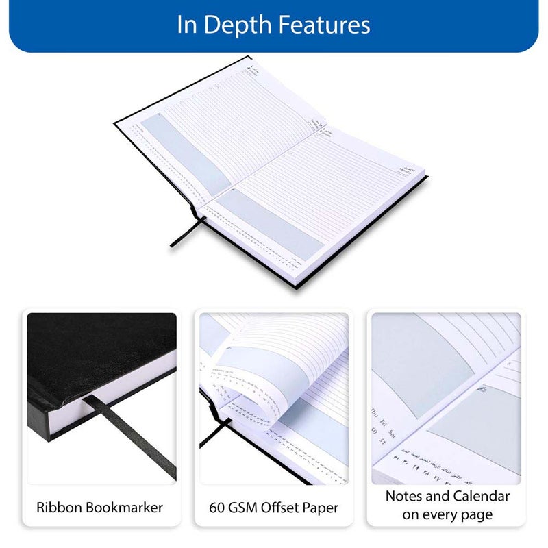 FIS 2026 A4 Diary, 210x297mm Size, 1 Side Padded Vinyl Cover, 1 Day a Page Format, Arabic/English, 60gsm White Paper, Black Cover-FSDI42AEN26BK - Image 5