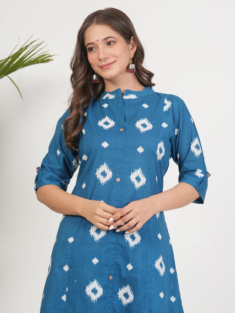 rytras Women's Pure Cotton Printed Ethnic Wear A-Line Kurta Set with Palazzo Pants(RYT664,Blue,S) - Image 5