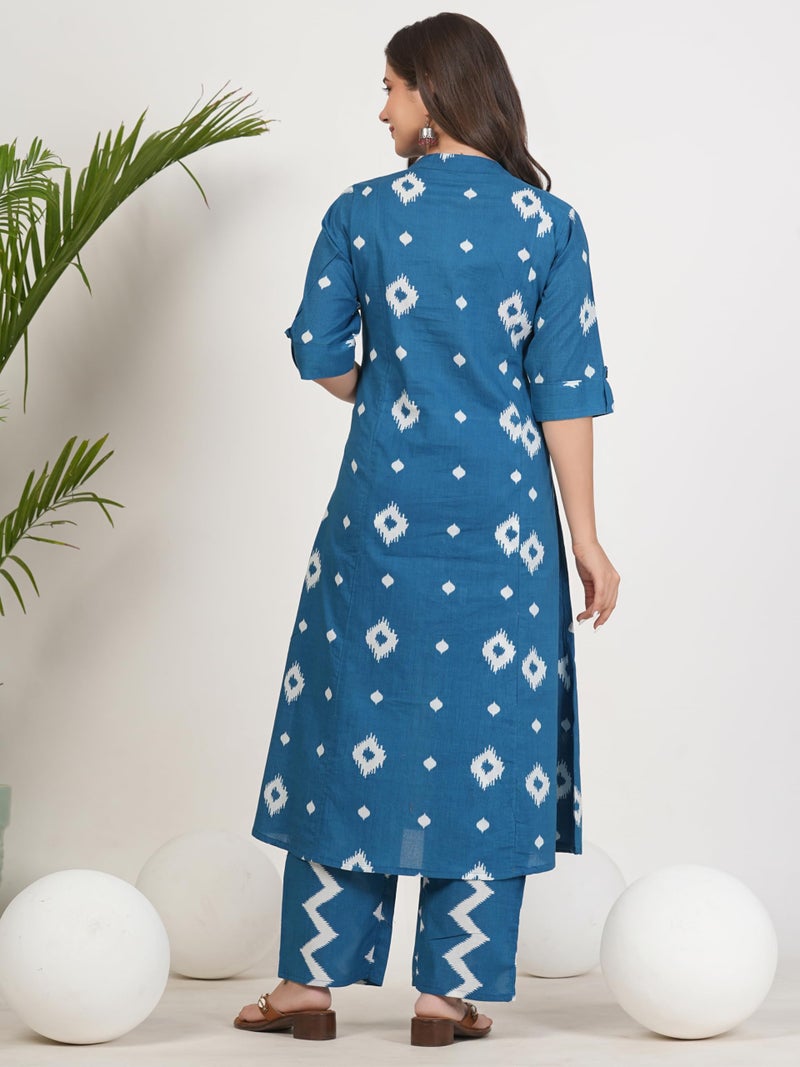 rytras Women's Pure Cotton Printed Ethnic Wear A-Line Kurta Set with Palazzo Pants(RYT664,Blue,S) - Image 2
