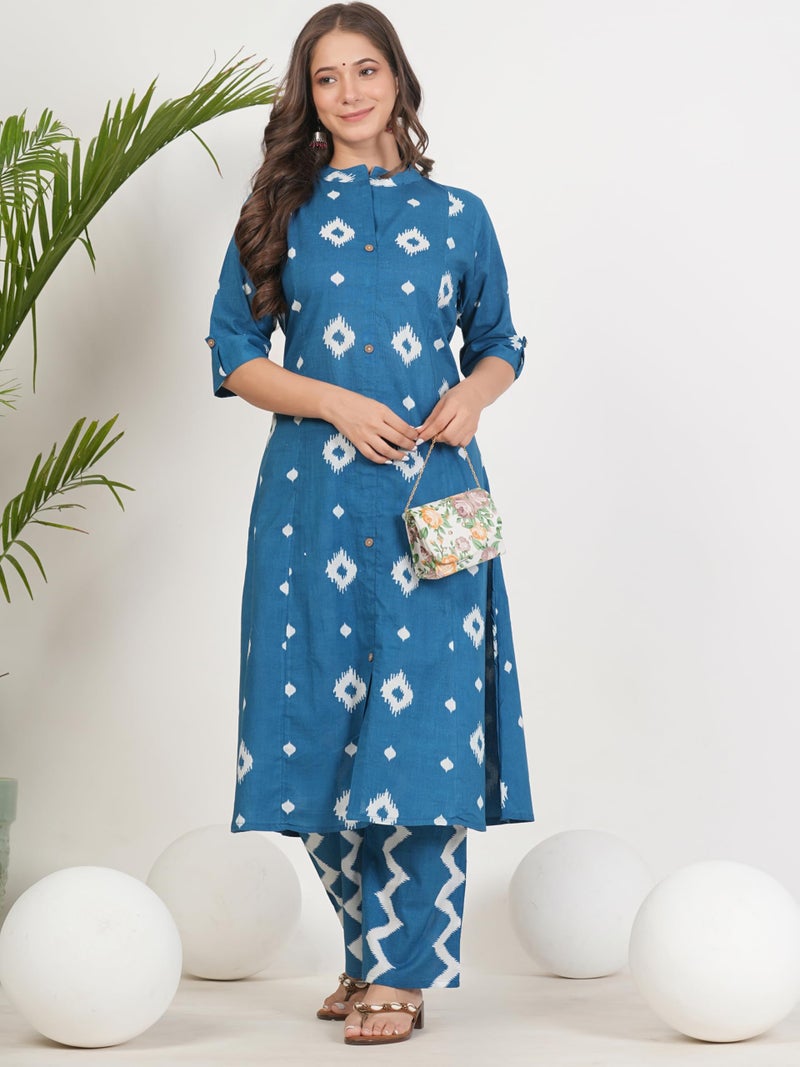 rytras Women's Pure Cotton Printed Ethnic Wear A-Line Kurta Set with Palazzo Pants(RYT664,Blue,S) - Image 4