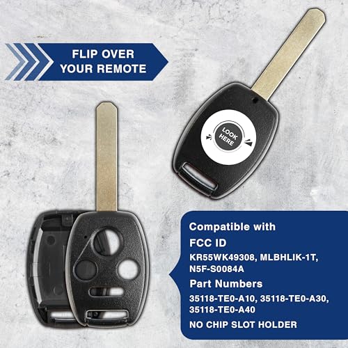 KeylessOption غطاء مفتاح KeylessOption بديل لسيارات Acura TL وHonda Civic وAccord وPilot من 2006 إلى 2014، 4 أزرار بدون فتحة شريحة، لا حاجة للبرمجة - Image 4