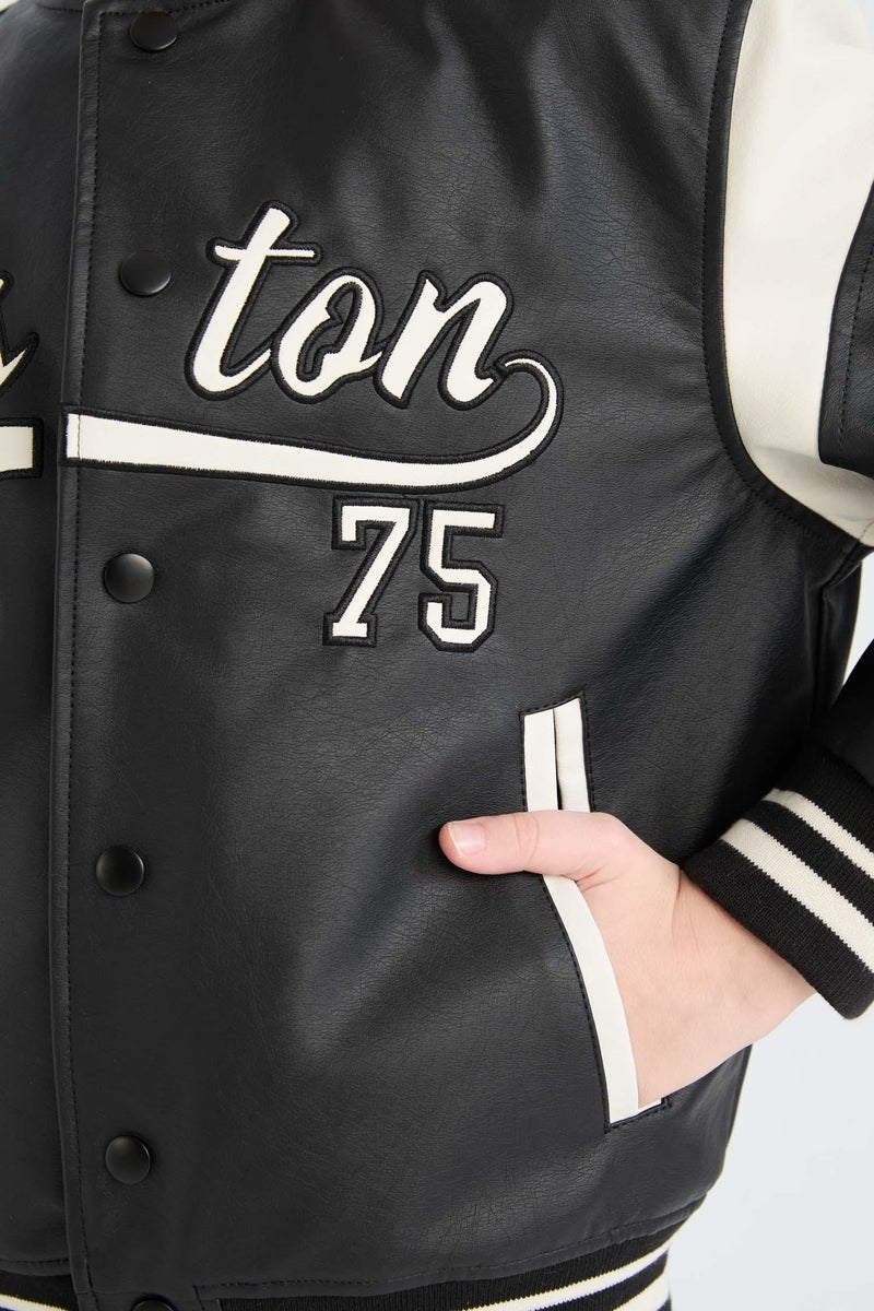 DeFacto Black Boy College Collar Waterproof Bomber Jacket Casual - Image 5