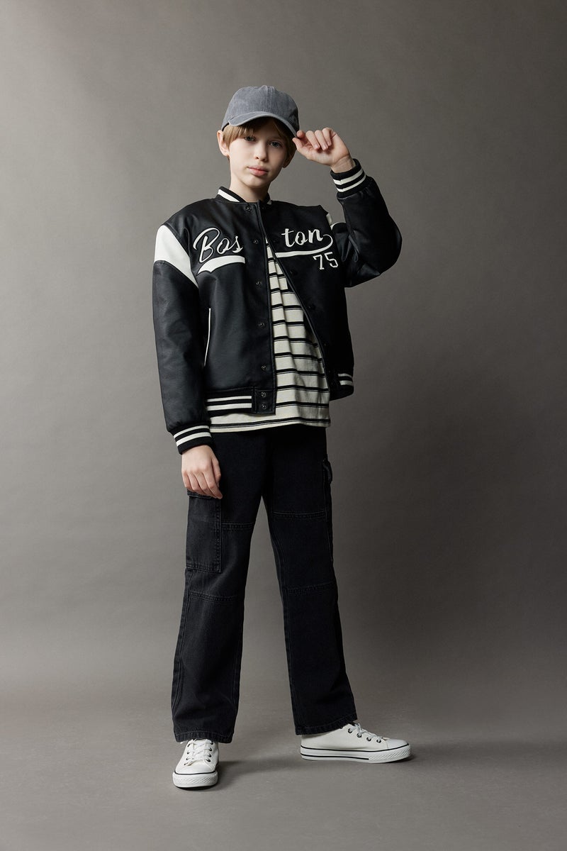 DeFacto Black Boy College Collar Waterproof Bomber Jacket Casual - Image 2