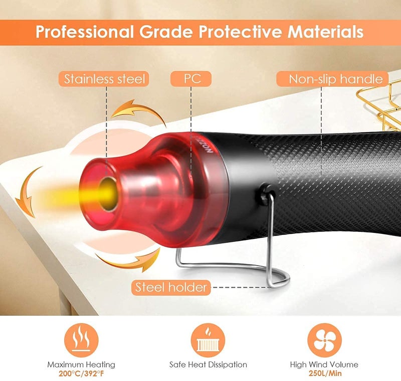 PEACORA Handheld Mini Heat Gun, 300W Hot Air Gun Multi-Function Electrical Heat Tool for for DIY Embossing, Shrink Wrapping, Drying Paint (300W) - Image 5