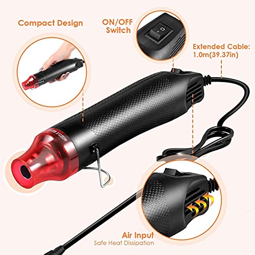 PEACORA Handheld Mini Heat Gun, 300W Hot Air Gun Multi-Function Electrical Heat Tool for for DIY Embossing, Shrink Wrapping, Drying Paint (300W) - Image 3