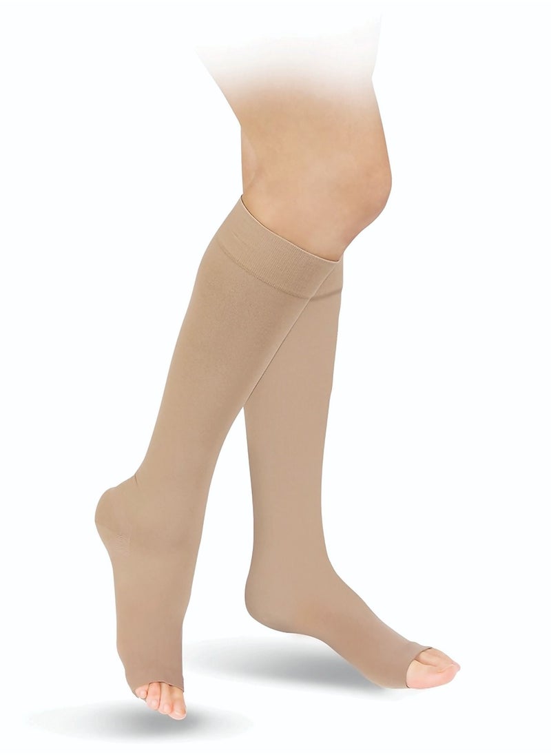 GO SILVER Knee High Compression Socks, Class 2 (23-32 mmHg) Open Toe Flesh  - Image 2