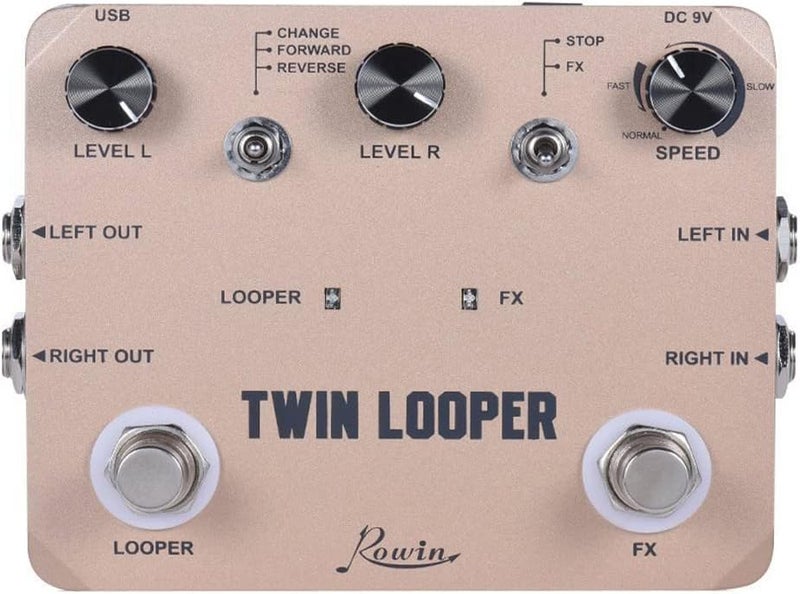 Rowin Twin Looper Station Electric Guitar Effect Pedal Loop Station for Guitarists Golden - Image 1
