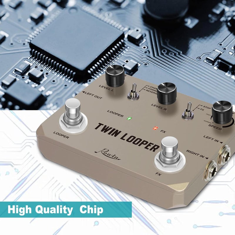 Rowin Twin Looper Station Electric Guitar Effect Pedal Loop Station for Guitarists Golden - Image 3