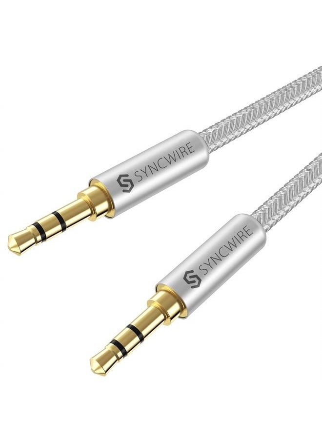 Syncwire - Long Aux Cable 6.5Ft- Auxiliary Audio Cable for Headphones, Car, Home Stereos, iPhone/Ipad iPod/Echo Dot, Galaxy S8/ Galaxy Note 8/ Smartphones & More - Silver - Image 1