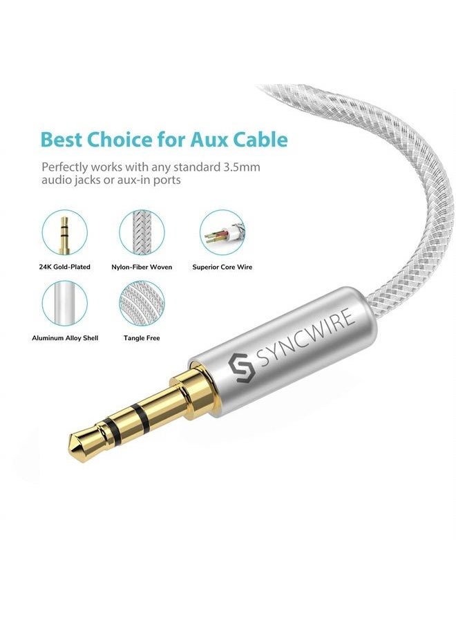 Syncwire - Long Aux Cable 6.5Ft- Auxiliary Audio Cable for Headphones, Car, Home Stereos, iPhone/Ipad iPod/Echo Dot, Galaxy S8/ Galaxy Note 8/ Smartphones & More - Silver - Image 1