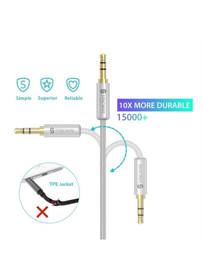 Syncwire - Long Aux Cable 6.5Ft- Auxiliary Audio Cable for Headphones, Car, Home Stereos, iPhone/Ipad iPod/Echo Dot, Galaxy S8/ Galaxy Note 8/ Smartphones & More - Silver - Image 1