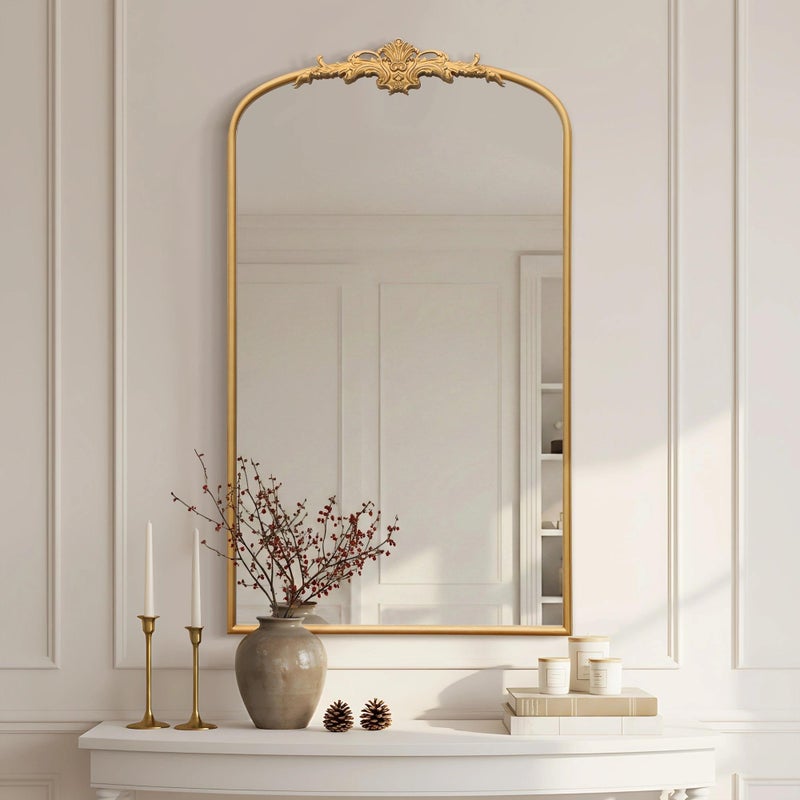Besdomus Large Vintage Arched Mirror: 24"x42" Arch Gleaming Gold Antique Wall Mounted Mirror - Traditional Ornate Home Decor for Entryway/Fireplace/Bathroom - Idea for Trendy Fashionistas - Image 1
