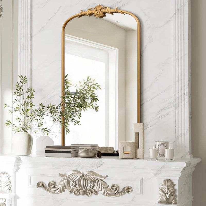 Besdomus Large Vintage Arched Mirror: 24"x42" Arch Gleaming Gold Antique Wall Mounted Mirror - Traditional Ornate Home Decor for Entryway/Fireplace/Bathroom - Idea for Trendy Fashionistas - Image 3