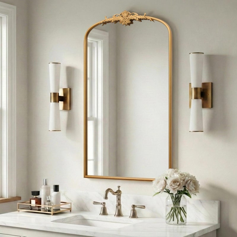 Besdomus Large Vintage Arched Mirror: 24"x42" Arch Gleaming Gold Antique Wall Mounted Mirror - Traditional Ornate Home Decor for Entryway/Fireplace/Bathroom - Idea for Trendy Fashionistas - Image 4