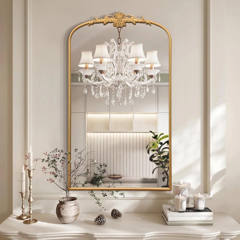 Besdomus Large Vintage Arched Mirror: 24"x42" Arch Gleaming Gold Antique Wall Mounted Mirror - Traditional Ornate Home Decor for Entryway/Fireplace/Bathroom - Idea for Trendy Fashionistas - Image 5