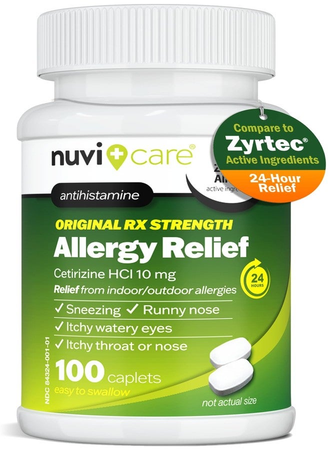 Nuvicare 24-Hour Allergy Medicine - Cetirizine Hydrochloride 10mg Tablets - Compare to the Active Ingredient in Zyrtec Antihistamine Meds - Generic Allergy Pills for All Day Allergy Relief (100 Count) - Image 1