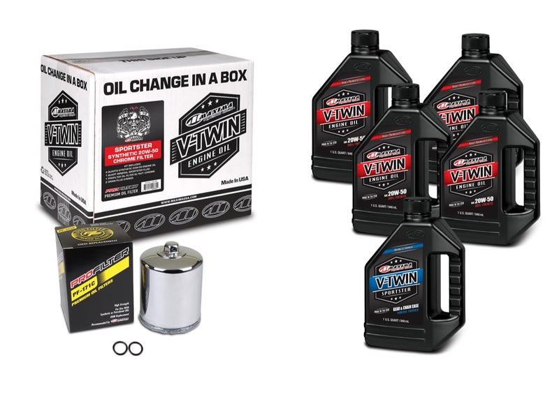 Maxima V-Twin Oil Change Kit Synthetic w/Chrome Filter, Sportster - Image 2