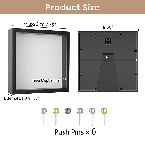 Califortree 8x8 Shadow Box Frame with Soft Linen Back - Push Pins Included, Memory Box Display Case for Flower, Tickets and 3D Items, Black - Image 4