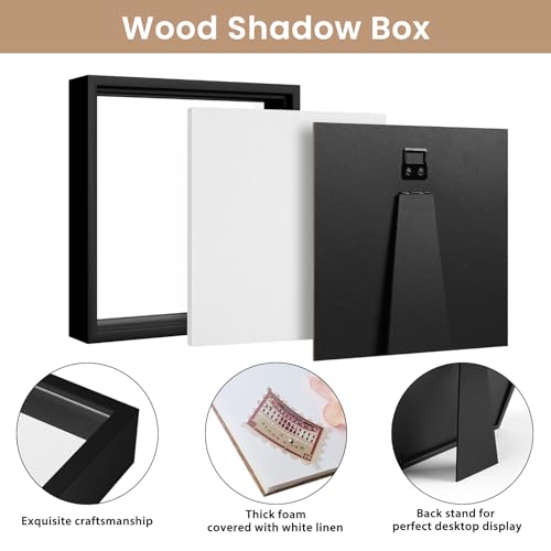 Califortree 8x8 Shadow Box Frame with Soft Linen Back - Push Pins Included, Memory Box Display Case for Flower, Tickets and 3D Items, Black - Image 3