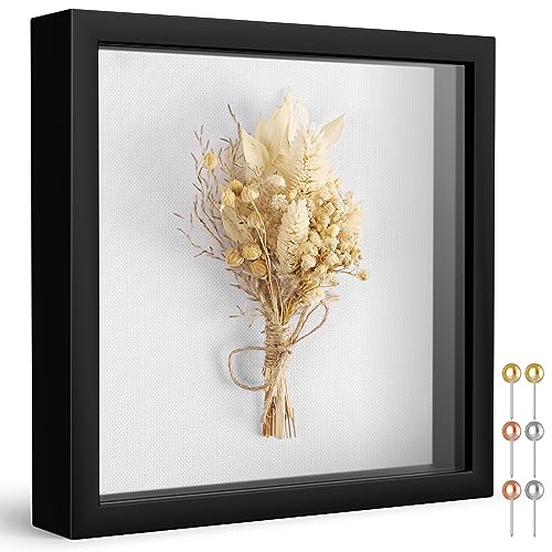 Califortree 8x8 Shadow Box Frame with Soft Linen Back - Push Pins Included, Memory Box Display Case for Flower, Tickets and 3D Items, Black - Image 1