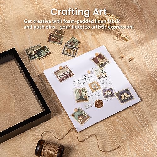 Califortree 8x8 Shadow Box Frame with Soft Linen Back - Push Pins Included, Memory Box Display Case for Flower, Tickets and 3D Items, Black - Image 2