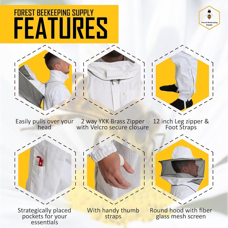 FOREST BEEKEEPING SUPPLY Professional Bee Suit for Men and Women, Beekeeping Suit with Bee gloves, 100% Cotton Beekeeping Suits Outfit for Hobbyists, Backyard & Commercial keepers - 2XL - Image 2