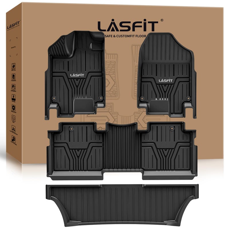 LASFIT Floor Mats for Honda Odyssey 2026 2025 2024 2023 2022 2021 2020 2019 2018 Mini Passenger Van All Weather TPE Car Liners1st 2nd 3rd Row Only Excludes Trunk Mat Black
