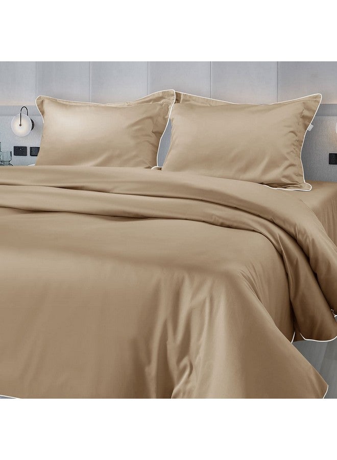 Spread Spain® 500 Thread Count Italian Pure Cotton Flat Sheets, 108" x 108 " Inch Super King Size Bedsheet with 2 Pillow Cases, Wrinkle Free Cotton Sheets,Beige - Image 1