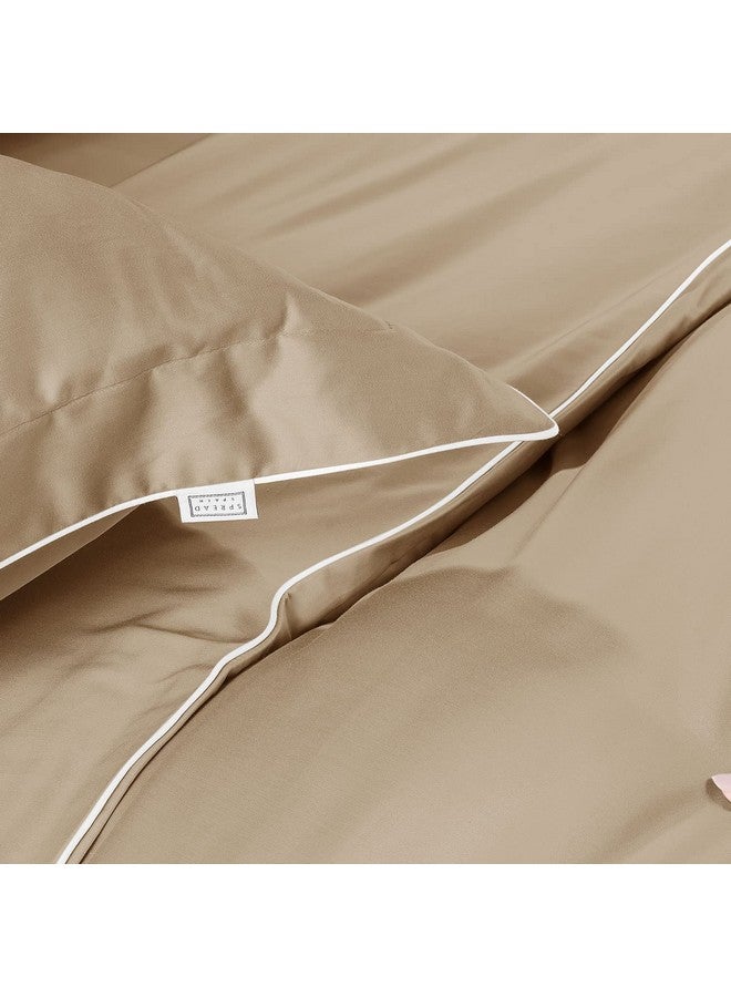 Spread Spain® 500 Thread Count Italian Pure Cotton Flat Sheets, 108" x 108 " Inch Super King Size Bedsheet with 2 Pillow Cases, Wrinkle Free Cotton Sheets,Beige - Image 2