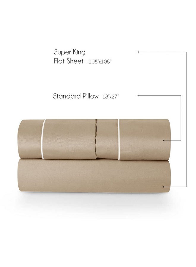 Spread Spain® 500 Thread Count Italian Pure Cotton Flat Sheets, 108" x 108 " Inch Super King Size Bedsheet with 2 Pillow Cases, Wrinkle Free Cotton Sheets,Beige - Image 4