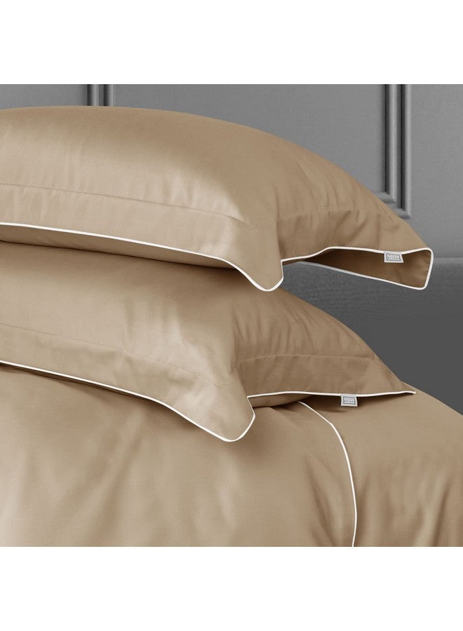 Spread Spain® 500 Thread Count Italian Pure Cotton Flat Sheets, 108" x 108 " Inch Super King Size Bedsheet with 2 Pillow Cases, Wrinkle Free Cotton Sheets,Beige - Image 3