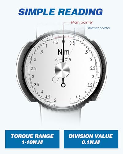 NEWTRY Dial Torque Wrench, 0.5-5 N.m Dial Indicator Torque Wrench with Sockets Set (4-14mm), Precision Torque Meter, 1/4 inch Pound Dial Torque Wrench Torque Force Tester - Image 3