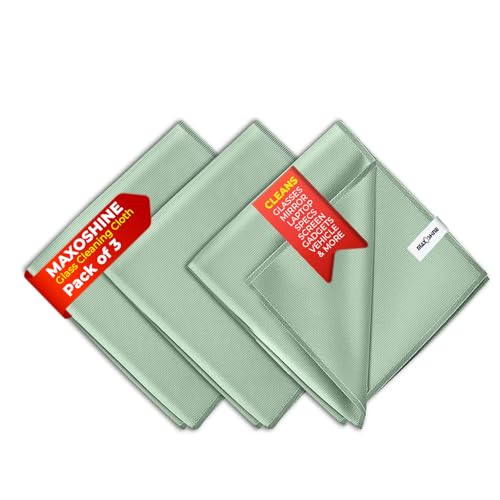 MAXOSHINE Microfiber Glass Cleaning Cloth for Glassware Windows Mirrors-Magic Cleaning Cloths Anti Scratch Dusting Cloth for Kitchen Car Specs Laptop Tv Screen Cleaning (Green,Pack of 3) - Image 1