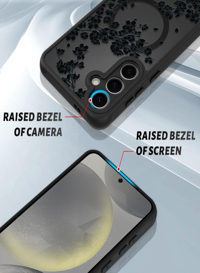 أو أو كيه جراب OOK مناسب لهاتف سامسونج جالاكسي S24 بلس 6.7 بوصة (متوافق مع MagSafe) بتصميم زهور سوداء، غطاء هاتف شفاف، مصنوع من مادة TPU ناعمة + PC صلبة، مقاوم للخدش والصدمات، جراب مغناطيسي للنساء - Image 3