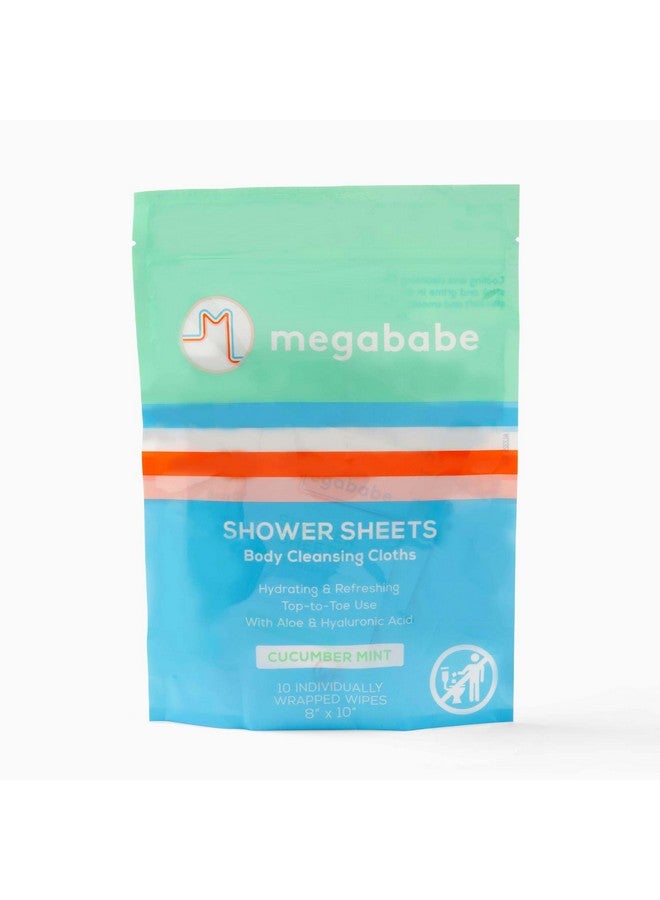 Megababe Cucumber Mint Shower Sheets | Individually Wrapped Body Cleansing Cloths | 10 Wipes (Pack of 1) - Image 1